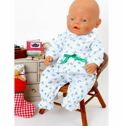 Christmas Baby Grow for Small Dolls , 14-18 ins [ 35-45 cm] Pretty Holly Sprig Fabric[Doll not included] To fit dolls such as 43 cm Baby Born